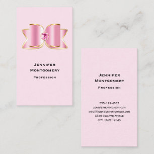 Rosa Glam Bow med Center Gemstone Visitkort