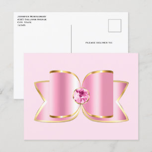 Rosa Glam Bow med Center Gemstone Vykort
