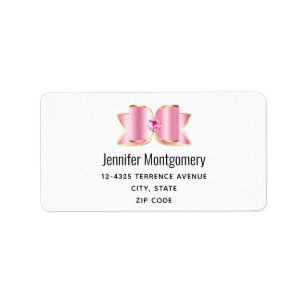 Rosa Glam Bow med Centre Gemstone Adress Adressetikett