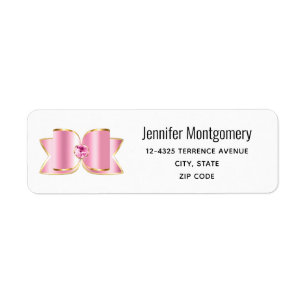 Rosa Glam Bow med Centre Gemstone Adress Returadress Etikett