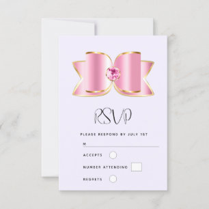Rosa Glam Bow med Centre Gemstone Bröllop OSA Kort
