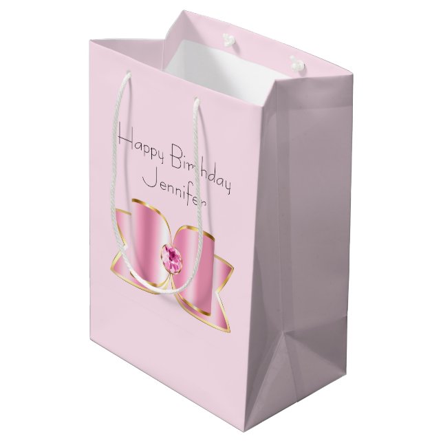 Rosa Glam Bow med Gemstone Birthday (Baksidan Vinklad)