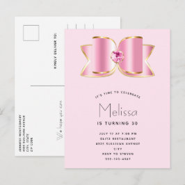 Rosa Glam Bow med Gemstone Birthday Inbjudan Vykort