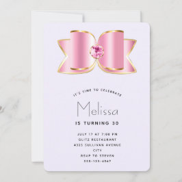 Rosa Glam Bow med Gemstone Birthday Inbjudningar