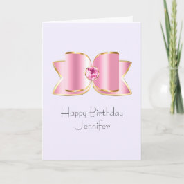 Rosa Glam Bow med Gemstone Birthday Kort