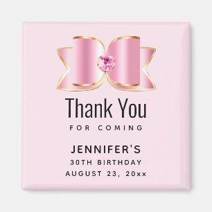Rosa Glam Bow med Gemstone Birthday Magnet