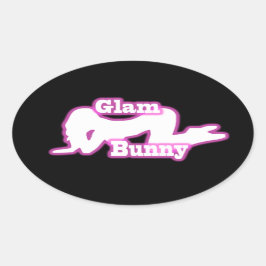 Rosa Glam Bunny crawl Oval Sticker Ovalt Klistermärke
