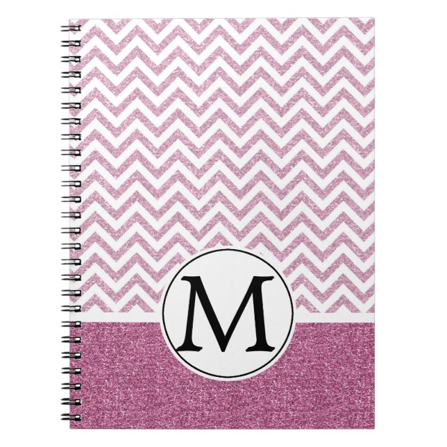 Rosa Glam Faux Glitter Chevron Anteckningsbok Med Spiral (Framsidan)