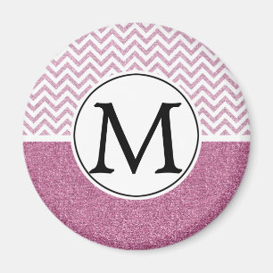 Rosa Glam Faux Glitter Chevron Magnet