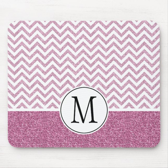 Rosa Glam Faux Glitter Chevron Musmatta (Framsidan)