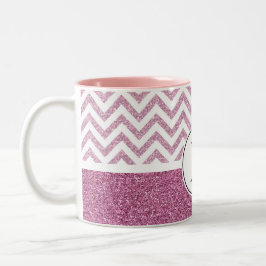 Rosa Glam Faux Glitter Chevron Två-Tonad Mugg
