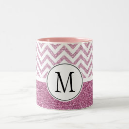 Rosa Glam Faux Glitter Chevron Två-Tonad Mugg
