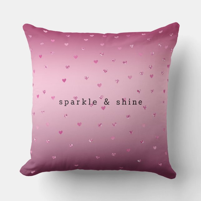 Rosa Glam Glitter Hearts Kudde (Framsida)