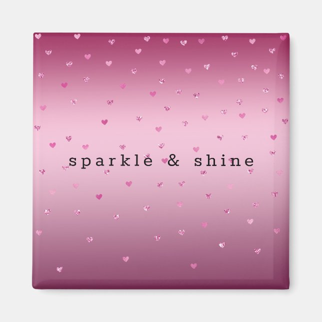 Rosa Glam Glitter Hearts Magnet (Framsidan)