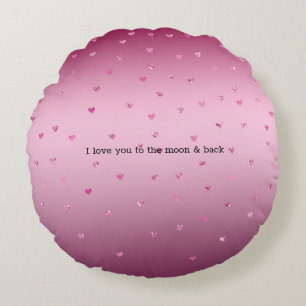 Rosa Glam Glitter Hearts Rund Kudde