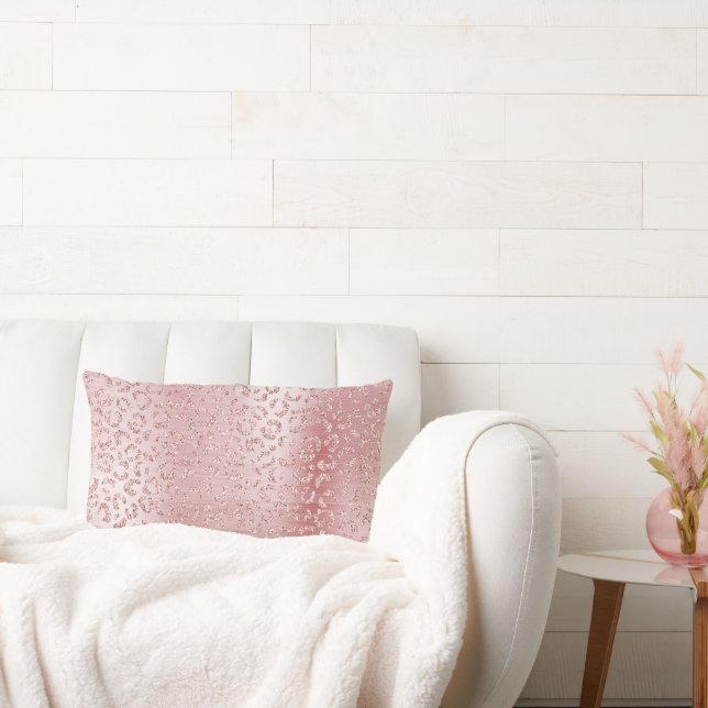  Rosa Glam Glitter Leopard Lumbarkudde (Soffa)