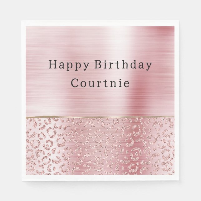  Rosa Glam Glitter Leopard Pappersservett (Framsidan)