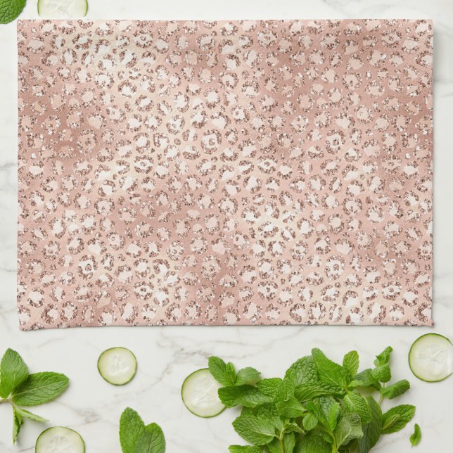 Rosa Glam Glitter Leopard Skriv ut Kökshandduk (Vikta)