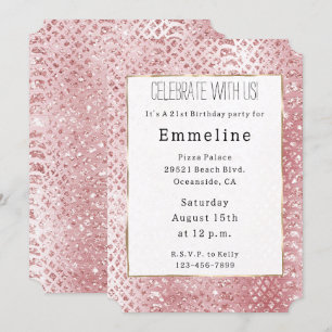  Rosa Glam Glitter Snake Skin Inbjudningar