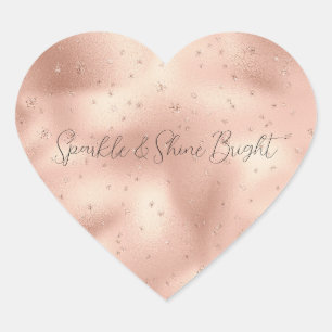 Rosa Glam Glitter Snowflake Hjärtformat Klistermärke