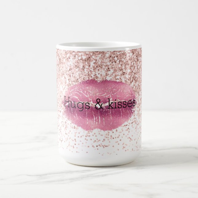 Rosa Glam Glitz Glitter Läppar Kaffemugg (Center)