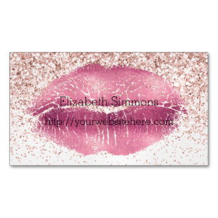 Rosa Glam Glitz Glitter Läppar Magnetiska Visitkort
