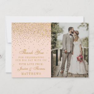 Rosa & Glam Guld Confetti Bröllop Foto Tack Kort