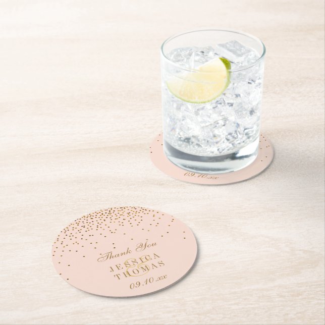  Rosa & Glam Guld Confetti Bröllop Underlägg Papper Rund (Insitu)
