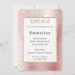  Rosa Glam Guld Gnistra  Confetti Birthday Inbjudningar