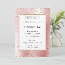 Rosa Glam Guld Gnistra Confetti Birthday Inbjudningar