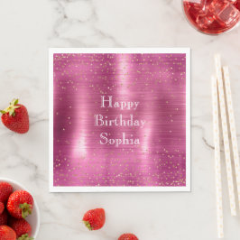 Rosa Glam Guld Gnistra Confetti Birthday Pappersservett