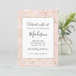 Rosa Glam Guld White Zebra tryck Inbjudningar