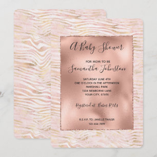 Rosa Glam Guld Zebra tryck Baby Shower Inbjudningar