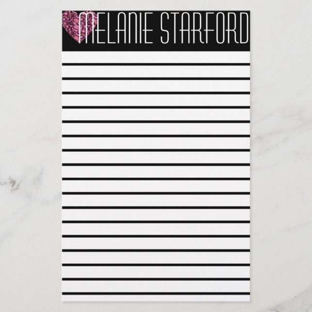 Rosa Glam Heart Lining Stationary Brevpapper (Framsida)