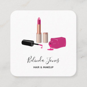 Rosa Glam Läppstift & Nagellack Skönhetstema Fyrkantigt Visitkort
