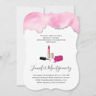 Rosa Glam Läppstift & Nagellack Skönhetstema Inbjudningar