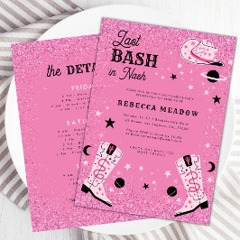 Rosa Glam Last Bash i Nash Nashville Bachelorette Inbjudningar