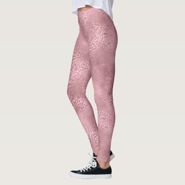 Rosa Glam Leopard Skriv ut Leggings (Vänster)