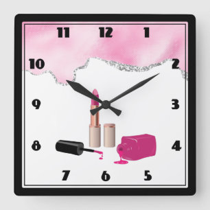 Rosa Glam Lipstick & Nagel polska Beauty Thmet Fyrkantig Klocka