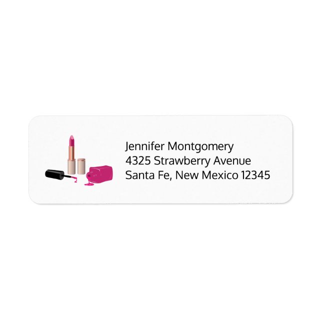 Rosa Glam Lipstick & Nagel polska Beauty Thmet Returadress Etikett (Framsidan)