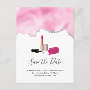 Rosa Glam Lipstick & Nagel polska Spara datum Inbjudan Vykort