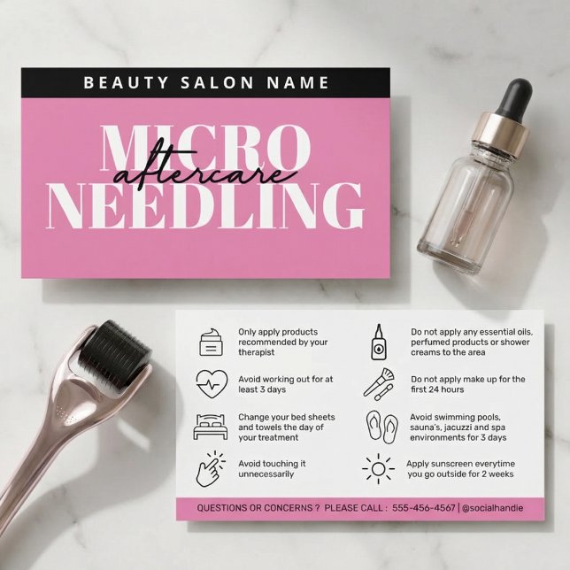 Rosa Glam Micro Needling Eftervårdsguide Visitkort (Skapare uppladdad)