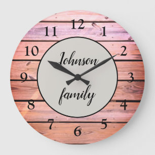 Rosa Glam Modern Woods-familjen Namn Stor Klocka