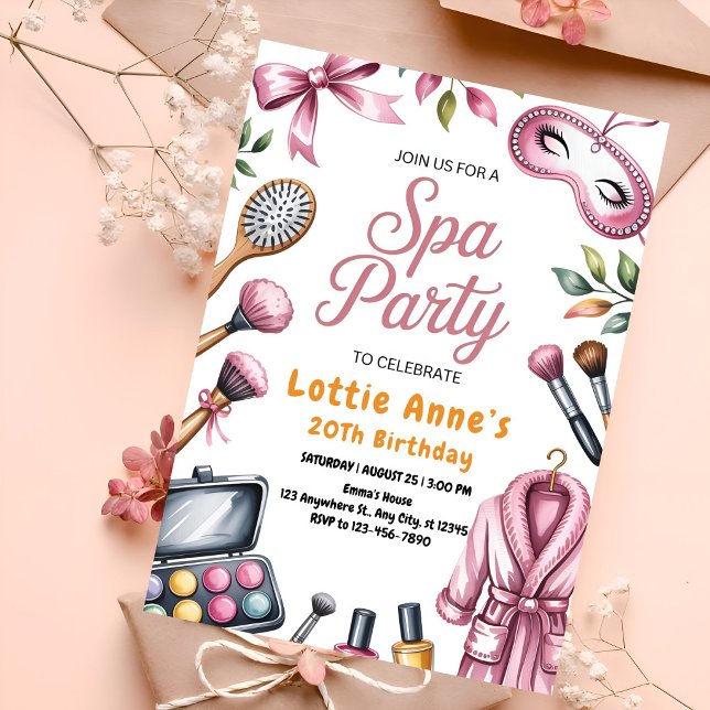 Rosa Glam Spa-fest Inbjudningar (Skapare uppladdad)