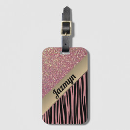 Rosa Glam Zebra tryck Personlig Bagagebricka