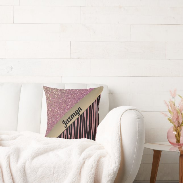 Rosa  Glam Zebra tryck Personlig Kudde (Soffa)