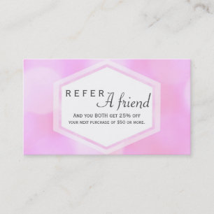 Rosa Glamor Ljus Salon REFER A FRIEND Card Rabattkort