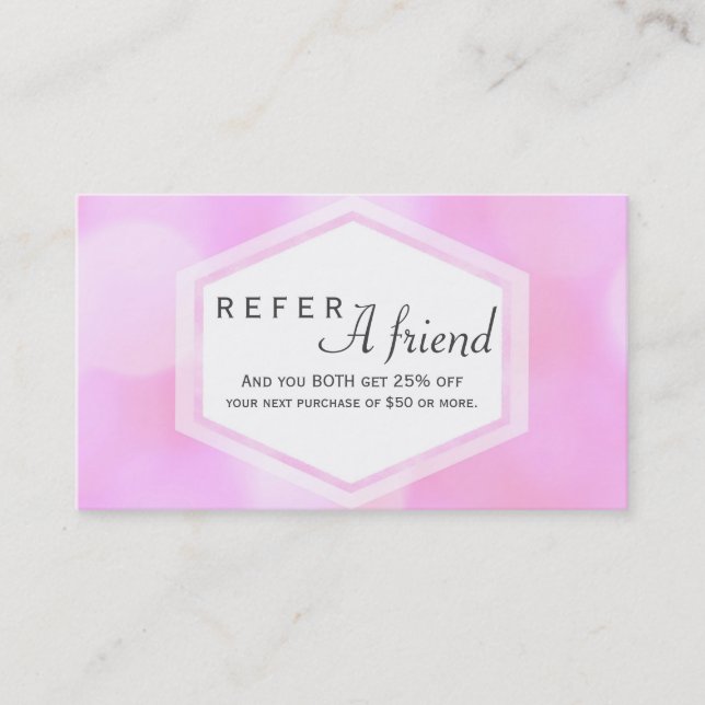 Rosa Glamor Ljus Salon REFER A FRIEND Card Rabattkort (Framsida)