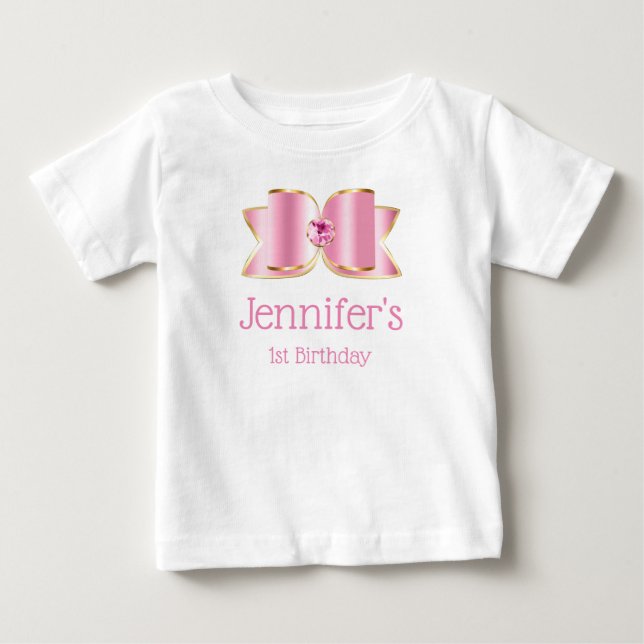 Rosa glamörbåge med en mittsmycke 1-årsdag t shirt (Framsida)