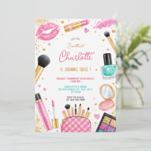 Rosa Glamörig Makeup Födelsedagsfest Tjej Chic Inbjudningar